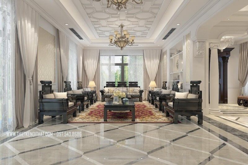 Trang trí nội thất phòng khách biệt thự cao cấp sang trọng