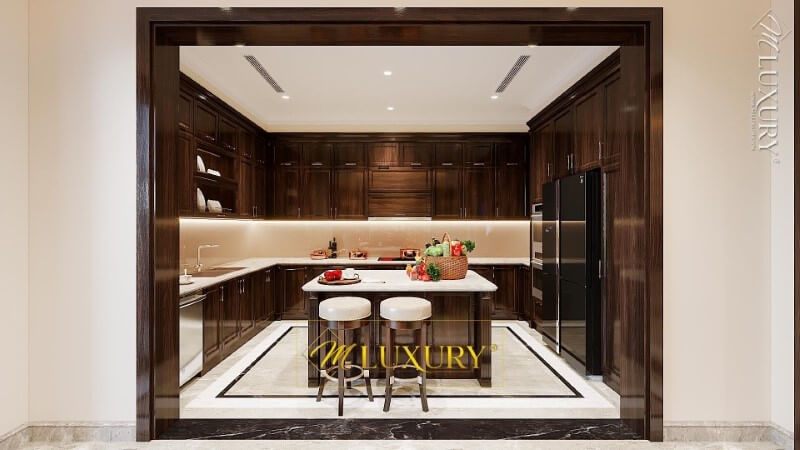 Thiết kế không gian phòng bếp biệt thự tân cổ điển đẹp